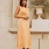 Little Mistress Orange Satin Tie Neck Midaxi Dress -Occasion Couture Shop D33748R1A