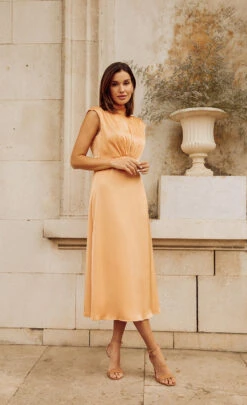 Little Mistress Orange Satin Tie Neck Midaxi Dress