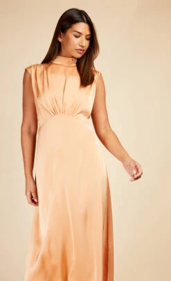 Little Mistress Orange Satin Tie Neck Midaxi Dress -Occasion Couture Shop D33748R1A 2