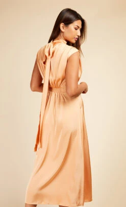 Little Mistress Orange Satin Tie Neck Midaxi Dress -Occasion Couture Shop D33748R1A 4