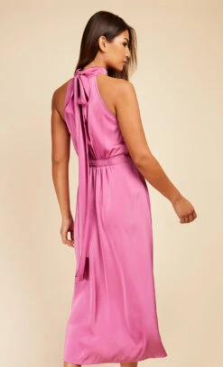 Little Mistress Pink Satin Halter Tie Midaxi Dress -Occasion Couture Shop D33750R1A 4