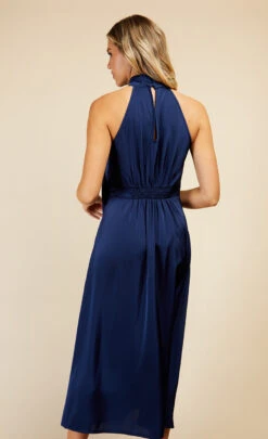 Little Mistress Navy Satin Halter Tie Midaxi Dress -Occasion Couture Shop D33750R2A 4