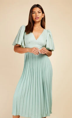 Little Mistress Sage Gold Foil Spot Pleated Midaxi Dress 9 Little Mistress Sage Gold Foil Spot Pleated Midaxi Dress -Occasion Couture Shop D33753R1A 2