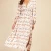 Little Mistress Leaf Print Blouson Sleeve Midaxi Dress