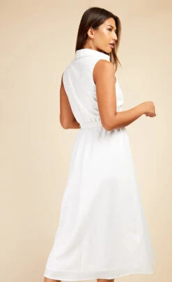 Little Mistress White Textured Belted Midaxi Shirt Dress -Occasion Couture Shop D33755R1A 4