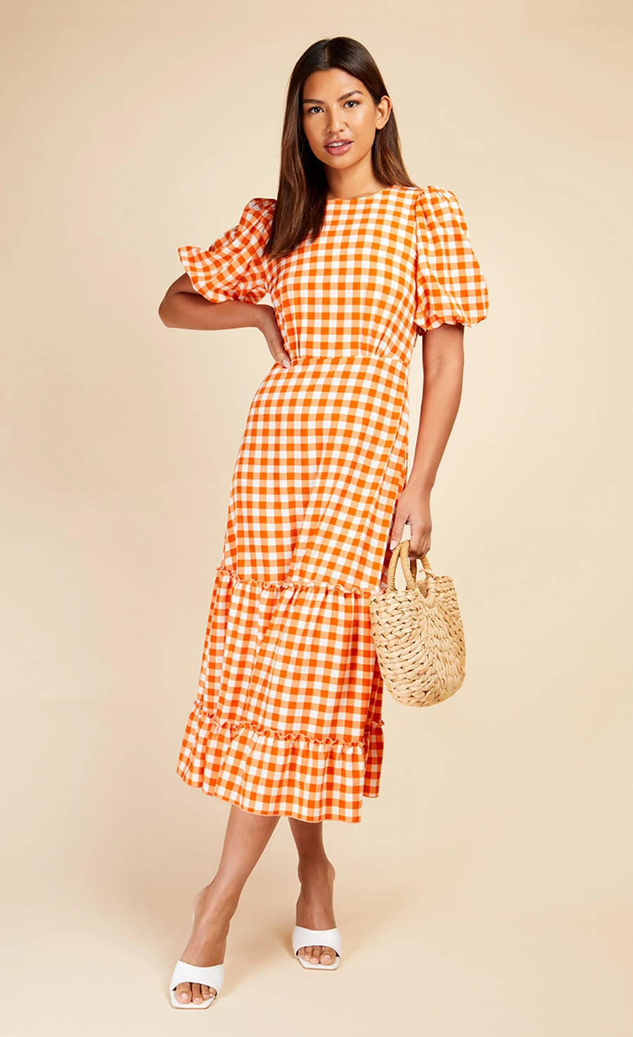 Little Mistress Orange Gingham Tiered Midaxi Dress 4 Little Mistress Orange Gingham Tiered Midaxi Dress - Image 2