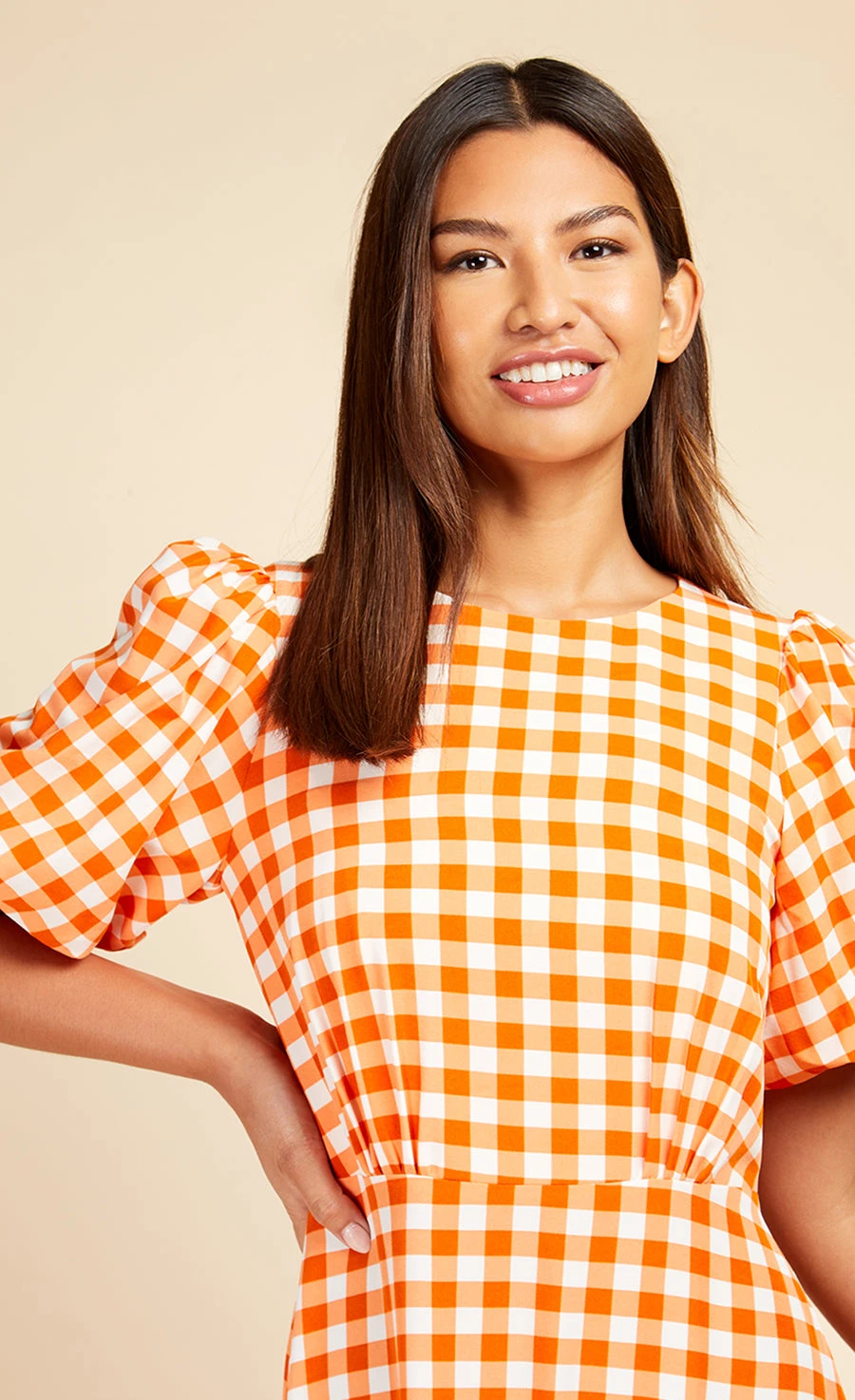 Little Mistress Orange Gingham Tiered Midaxi Dress 6 Little Mistress Orange Gingham Tiered Midaxi Dress - Image 4