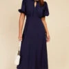 Little Mistress Navy Textured Puff Sleeve Midaxi Dress -Occasion Couture Shop D33757R1A 1