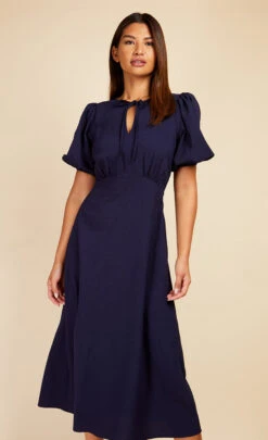 Little Mistress Navy Textured Puff Sleeve Midaxi Dress -Occasion Couture Shop D33757R1A 2