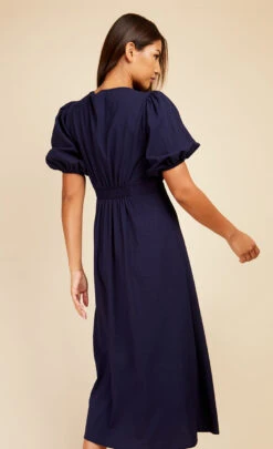 Little Mistress Navy Textured Puff Sleeve Midaxi Dress -Occasion Couture Shop D33757R1A 4