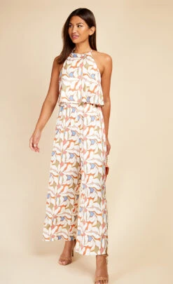 Little Mistress Leaf Print Overlay Jumpsuit