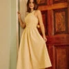 Little Mistress Butter Yellow Tie Back Shirred Midaxi Dress