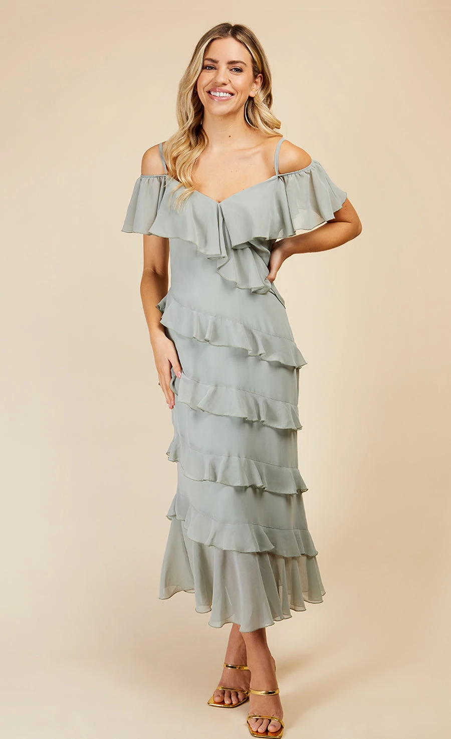 Little Mistress Waterlily Frill Cold Shoulder Midaxi Dress 3 Little Mistress Waterlily Frill Cold Shoulder Midaxi Dress