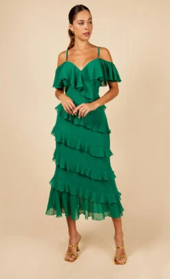 Little Mistress Green Frill Cold Shoulder Midi Dress 10 Little Mistress Green Frill Cold Shoulder Midi Dress -Occasion Couture Shop D33784R3A 1