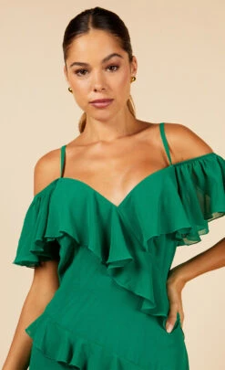 Little Mistress Green Frill Cold Shoulder Midi Dress 11 Little Mistress Green Frill Cold Shoulder Midi Dress -Occasion Couture Shop D33784R3A 3