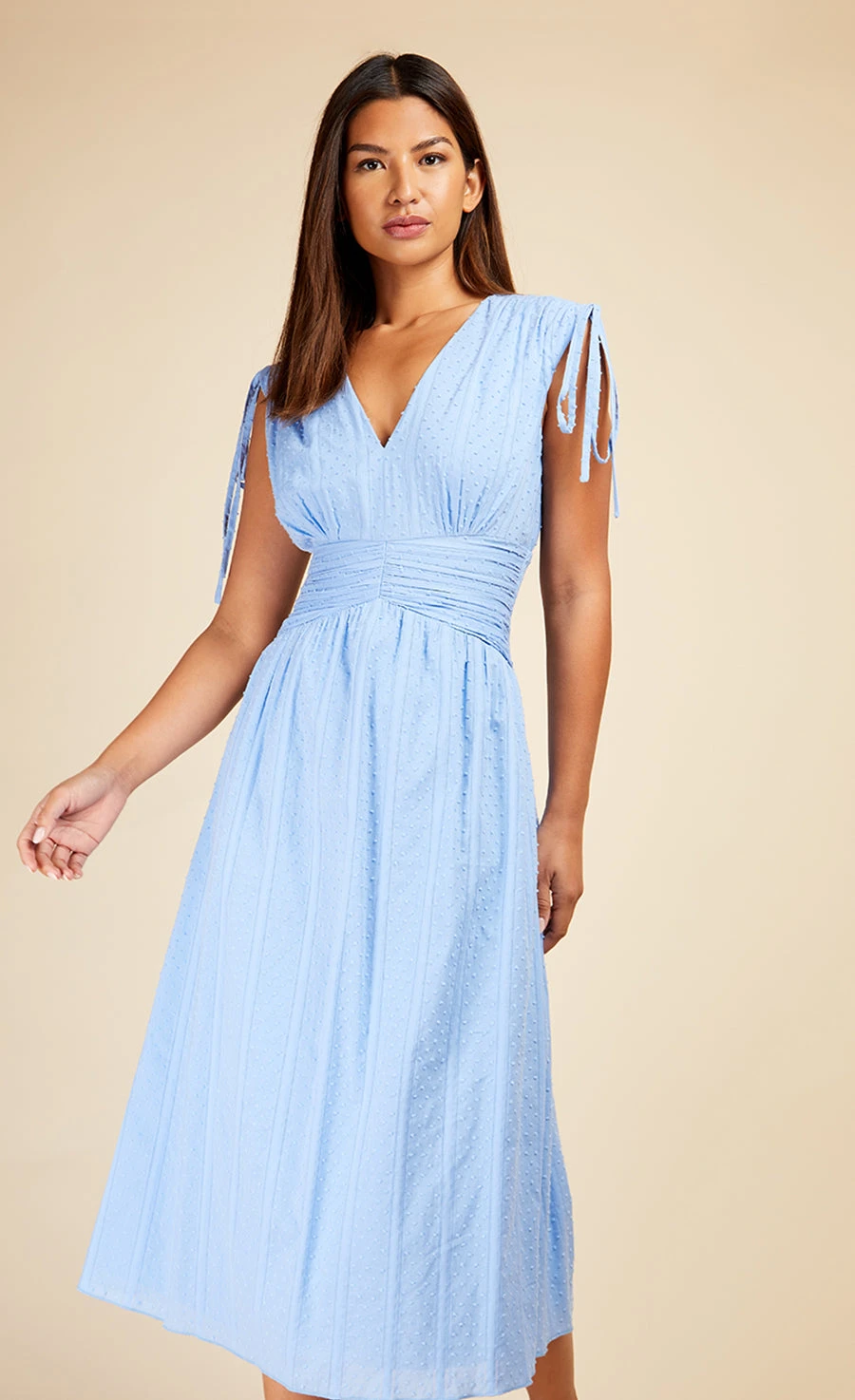 Little Mistress Cornflower Dobby Spot Gathered Detail Midaxi Dress 5 Little Mistress Cornflower Dobby Spot Gathered Detail Midaxi Dress - Image 3