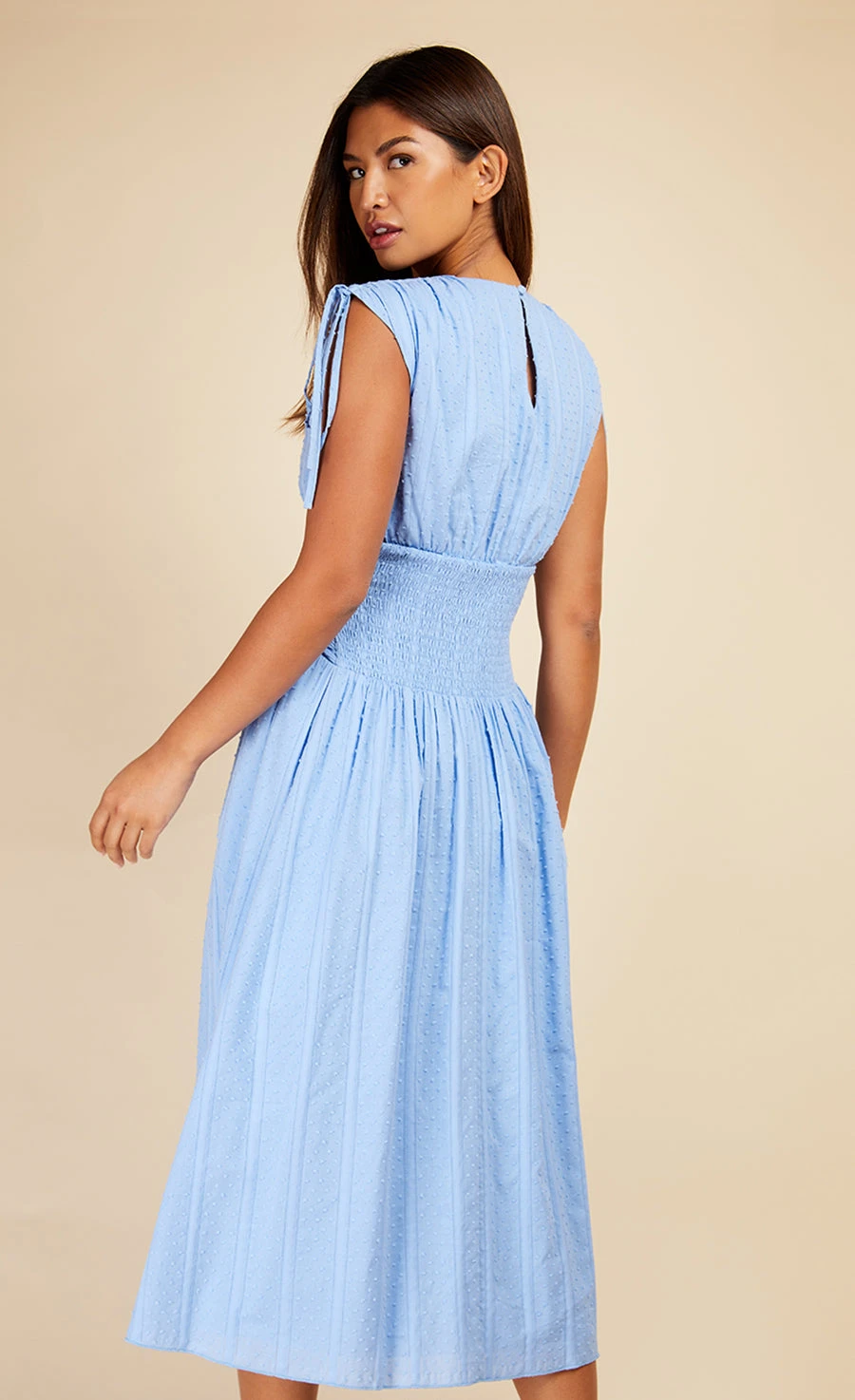 Little Mistress Cornflower Dobby Spot Gathered Detail Midaxi Dress 6 Little Mistress Cornflower Dobby Spot Gathered Detail Midaxi Dress - Image 4