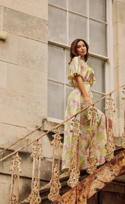 Little Mistress Blossom Frill Mock Wrap Maxi Dress