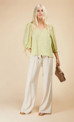 Little Mistress Chartreuse Check Button Detail Top