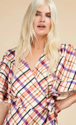 Little Mistress Check Layered Sleeve Midaxi Wrap Dress -Occasion Couture Shop D33844R1A 3