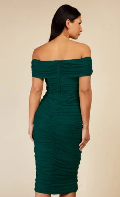 Little Mistress Hoxton Emerald Green Bardot Ruched Bodycon Midi Dress -Occasion Couture Shop D33894C10A 4