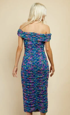 Little Mistress Blue Floral Print Ruched Bardot Midi Dress 9 Little Mistress Blue Floral Print Ruched Bardot Midi Dress -Occasion Couture Shop D33894C7B 4