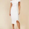 Little Mistress White Bardot Midi Bodycon Dress