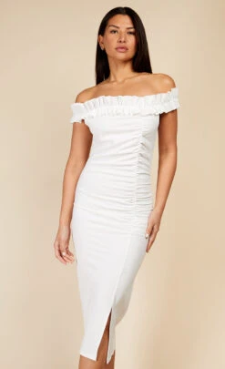 Little Mistress White Bardot Midi Bodycon Dress -Occasion Couture Shop D33993C1A 2
