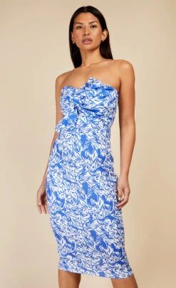 Little Mistress Blue Floral Print Bow Detail Bandeau Midi Dress -Occasion Couture Shop D33998C2B 2