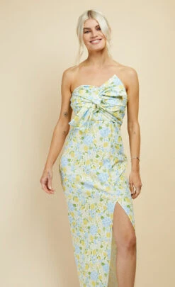 Little Mistress Lemon Floral Print Bow Detail Bandeau Maxi Dress -Occasion Couture Shop D33998D1A 2