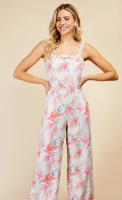 Little Mistress Floral Print Frill Detail Jumpsuit -Occasion Couture Shop D3399961A 2