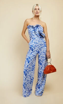 Little Mistress Blue Floral Print Frill Detail Jumpsuit -Occasion Couture Shop D3400161A blue 1