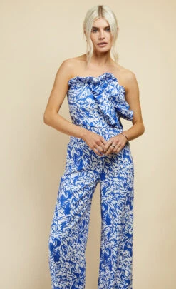 Little Mistress Blue Floral Print Frill Detail Jumpsuit -Occasion Couture Shop D3400161A blue 2