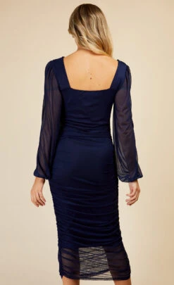 Little Mistress Navy Ruched Midi Bodycon Dress -Occasion Couture Shop D34002C3C 4