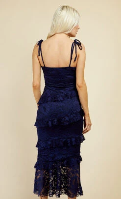 Little Mistress Navy Lace Asymmetric Frill Midi Dress 11 Little Mistress Navy Lace Asymmetric Frill Midi Dress -Occasion Couture Shop D34003R1A 4