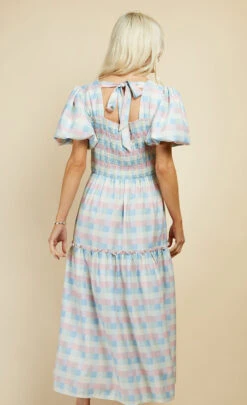 Little Mistress Pastel Check Puff Sleeve Midi Dress -Occasion Couture Shop D34007R1A 4