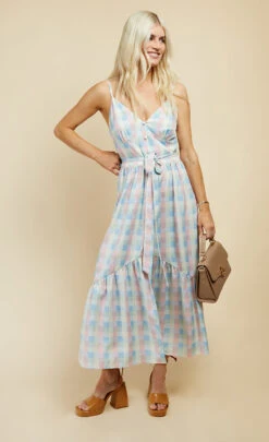 Little Mistress Pastel Check Button Detail Midi Dress