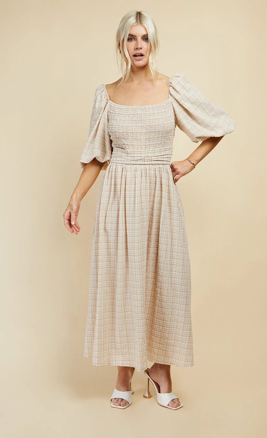 Little Mistress Beige Check Multiway Midi Dress 8 Little Mistress Beige Check Multiway Midi Dress - Image 6