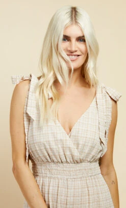 Little Mistress Beige Check Tie Strap Jumpsuit -Occasion Couture Shop D3401061A 3