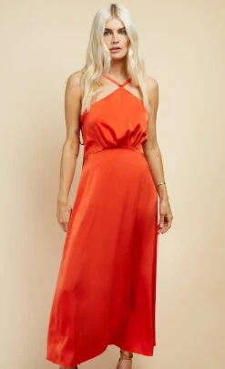 Little Mistress Orange Satin Midi Dress 9 Little Mistress Orange Satin Midi Dress -Occasion Couture Shop D34016R1A 2