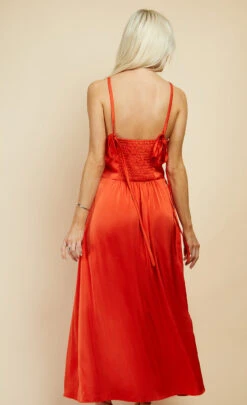 Little Mistress Orange Satin Midi Dress 8 Little Mistress Orange Satin Midi Dress -Occasion Couture Shop D34016R1A 4