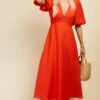 Little Mistress Orange Textured Puff Sleeve Midi Dress -Occasion Couture Shop D34018R1A 1