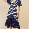 Little Mistress Navy Spot Mix Midi Dress
