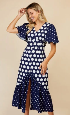 Little Mistress Navy Spot Mix Midi Dress -Occasion Couture Shop D34026R2A 2