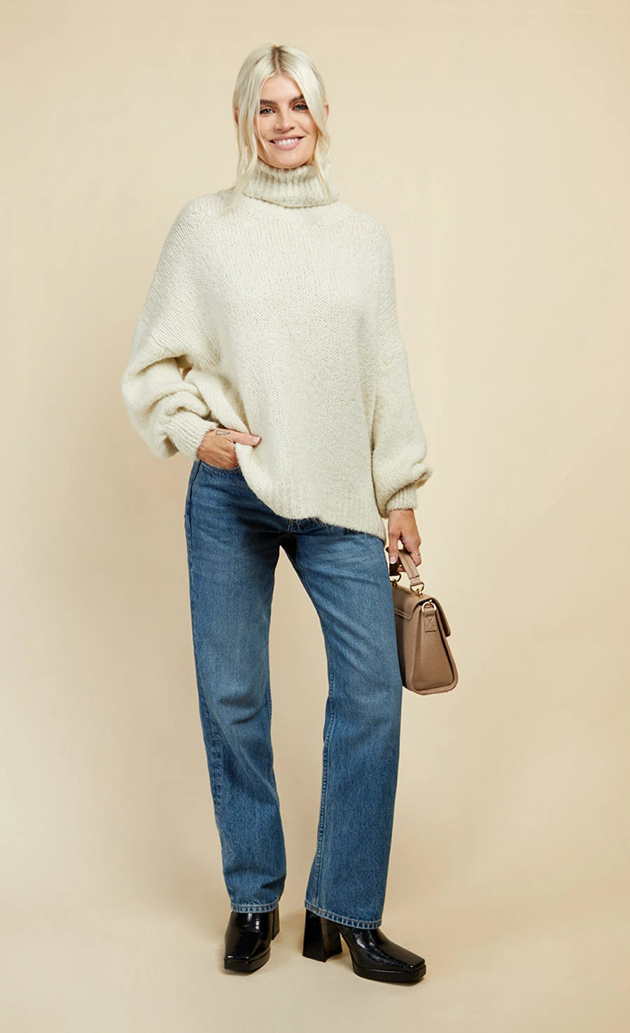Little Mistress Cream Wool-Blend High Neck Knit Jumper By Vogue Williams 4 Little Mistress Cream Wool-Blend High Neck Knit Jumper By Vogue Williams - Image 2