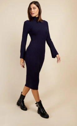 Little Mistress Navy Split Sleeve Rib Knit Midi Dress By Vogue Williams -Occasion Couture Shop D34168C3A 1