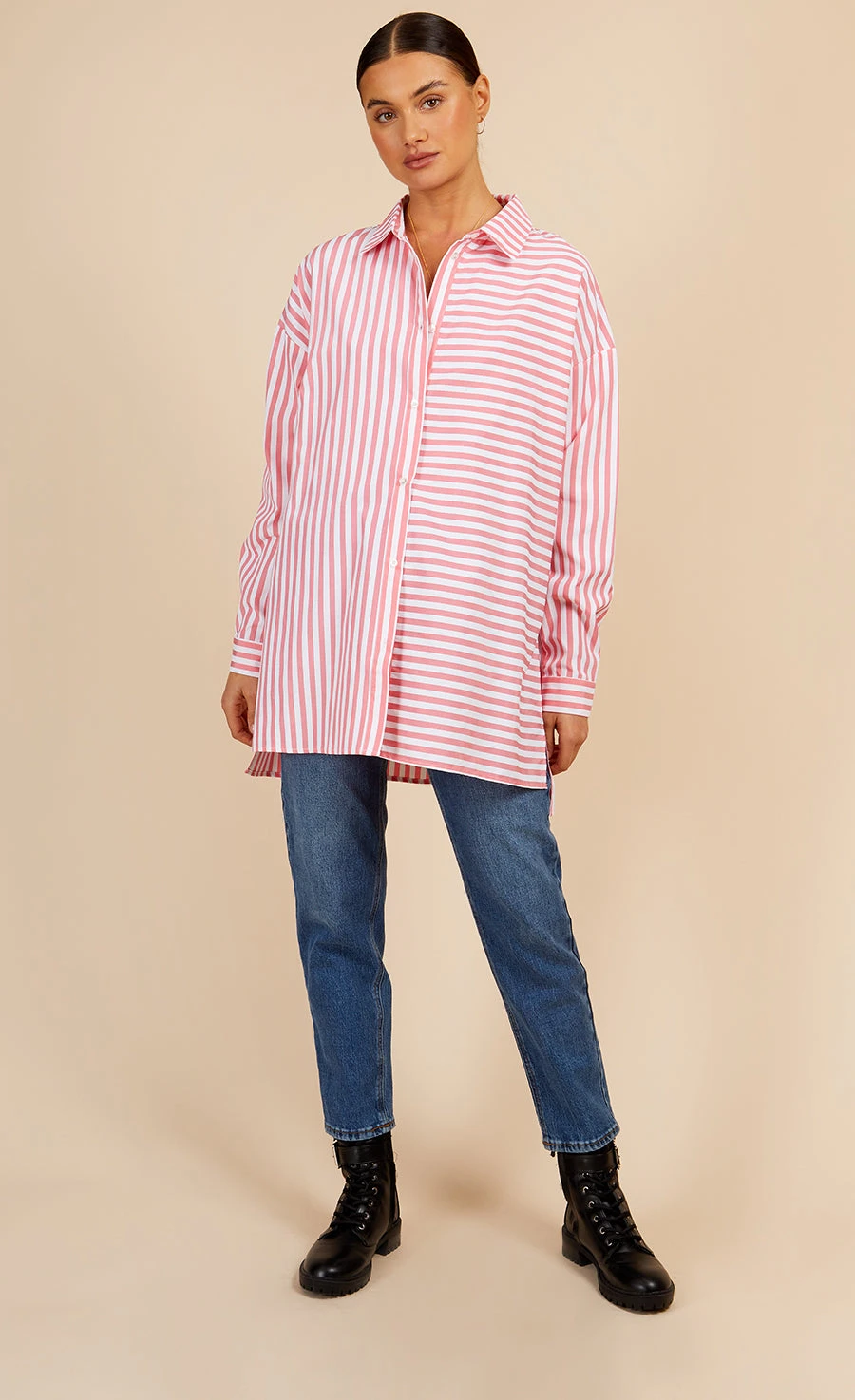Little Mistress Pink Multi Stripe Oversized Shirt By Vogue Williams 6 Little Mistress Pink Multi Stripe Oversized Shirt By Vogue Williams - Image 4