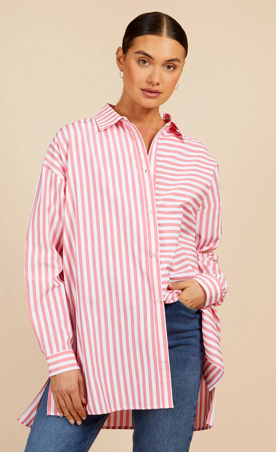 Little Mistress Pink Multi Stripe Oversized Shirt By Vogue Williams 5 Little Mistress Pink Multi Stripe Oversized Shirt By Vogue Williams - Image 3