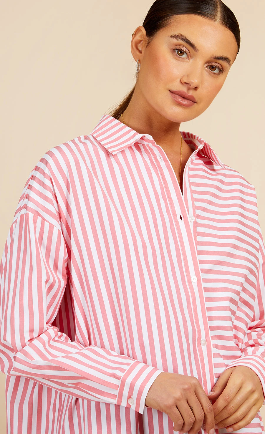 Little Mistress Pink Multi Stripe Oversized Shirt By Vogue Williams 4 Little Mistress Pink Multi Stripe Oversized Shirt By Vogue Williams - Image 2