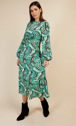Little Mistress Green Retro Print Midaxi Smock Dress By Vogue Williams -Occasion Couture Shop D34176R1A 1